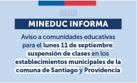 Mineduc informa suspensión de Clases