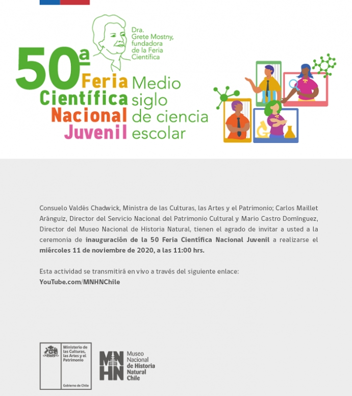 INVITACIÓN A CEREMONIA DE INAUGURACIÓN DE LA 50 FERIA CIENTÍFICA NACIONAL JUVENIL.